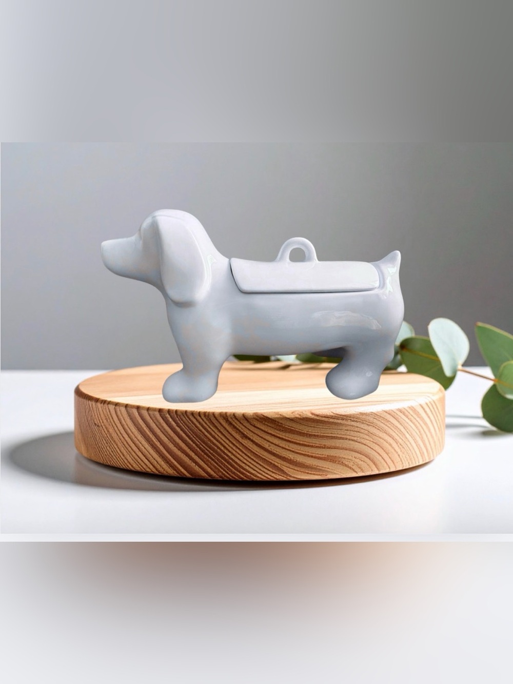 Puppy Dog dish with lid. White Ceramic Dachshund 13” x 4” - Picture 6 of 6